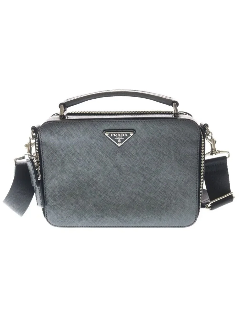 Prada Saffiano 2-Way Shoulder Bag Dark Gray Leather Silver